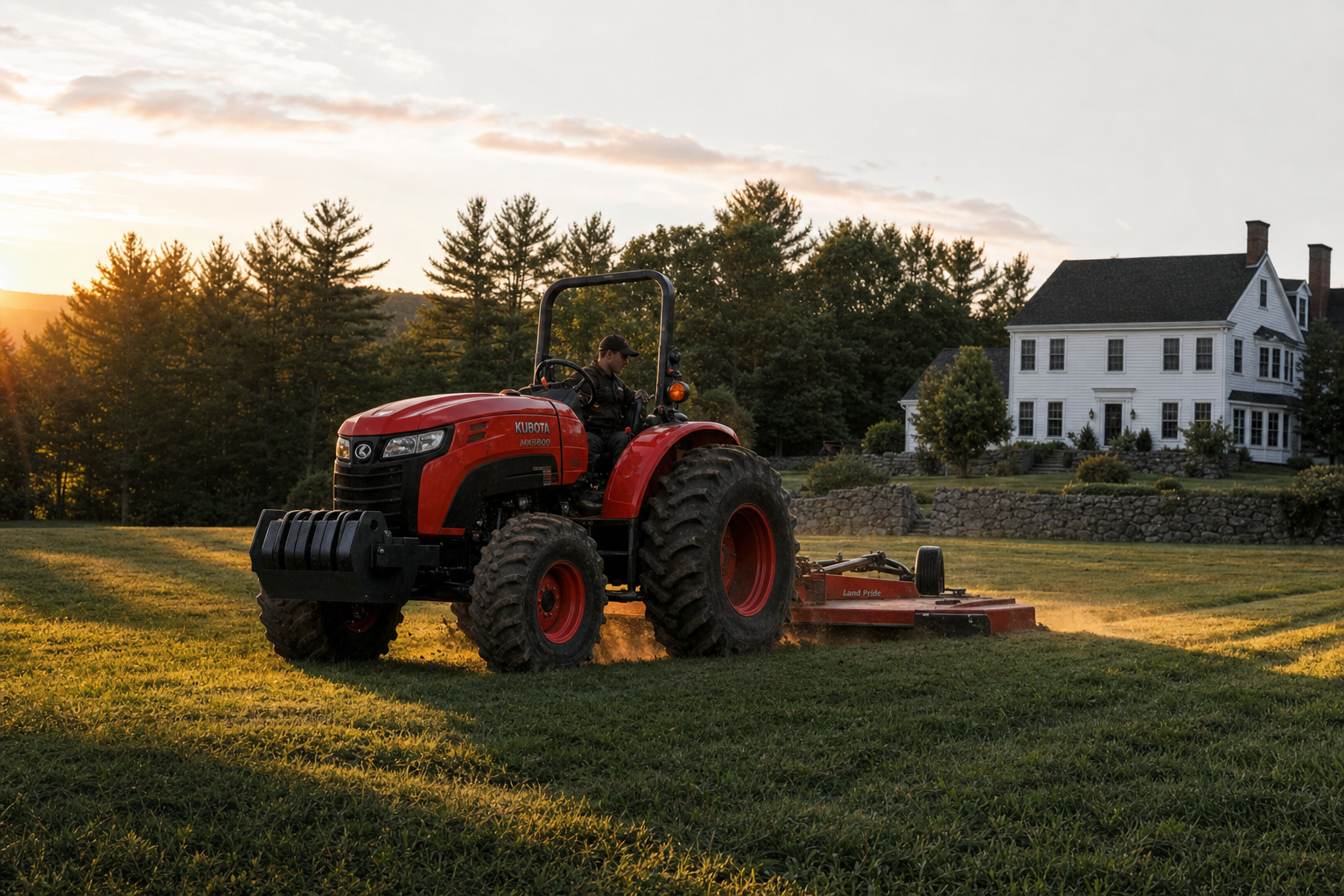Tractor mowing a New Hampshire lawn